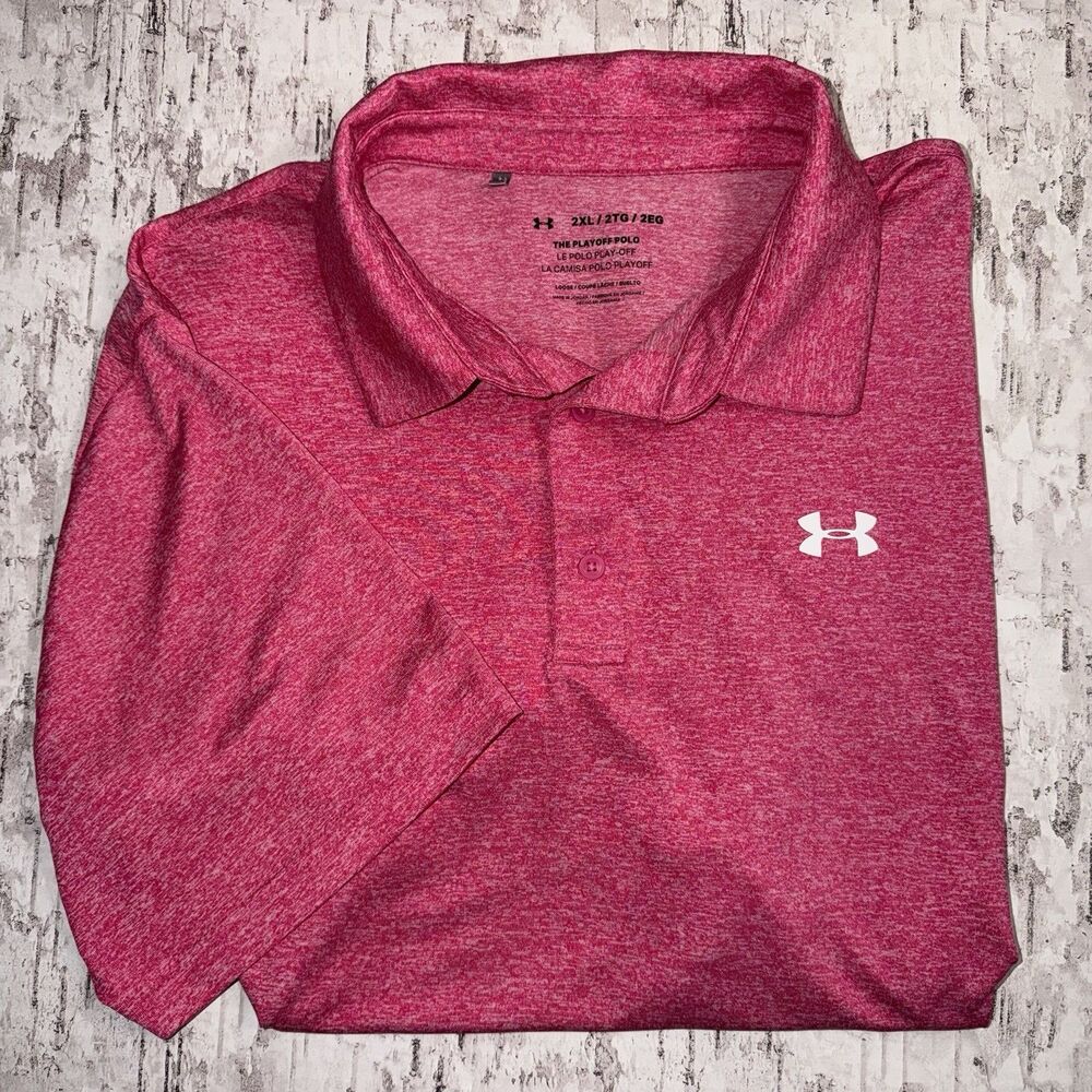 Under Armour Shirt Men's Size 2XL Loose Pink Playoff Polo Golf Polyester